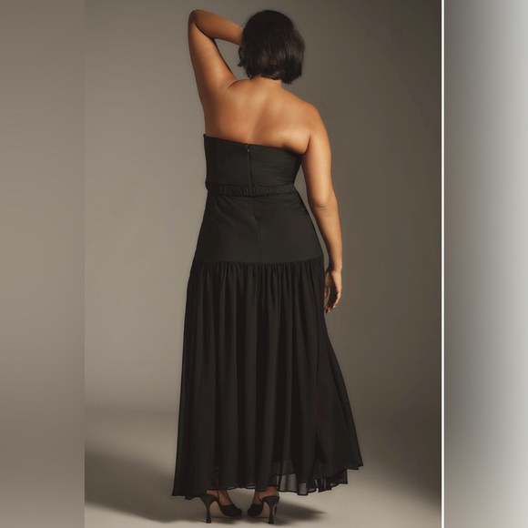 NEW Anthropologie Hutch Carmel Drop Waist Strapless Belted Maxi Dress Black - Picture 8 of 8